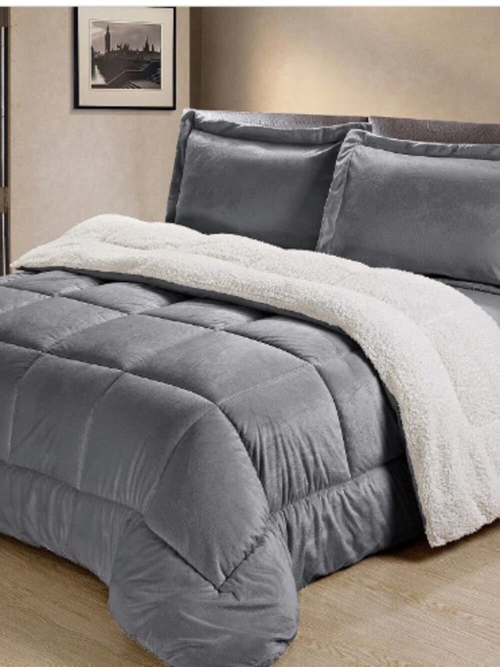 Swift Home Ultra Plush Reversible Micromink & Sherpa Fleece Comforter Set, Silve